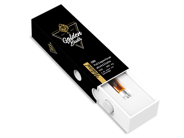 Cartridge Golden Buds with CBD and its packaging